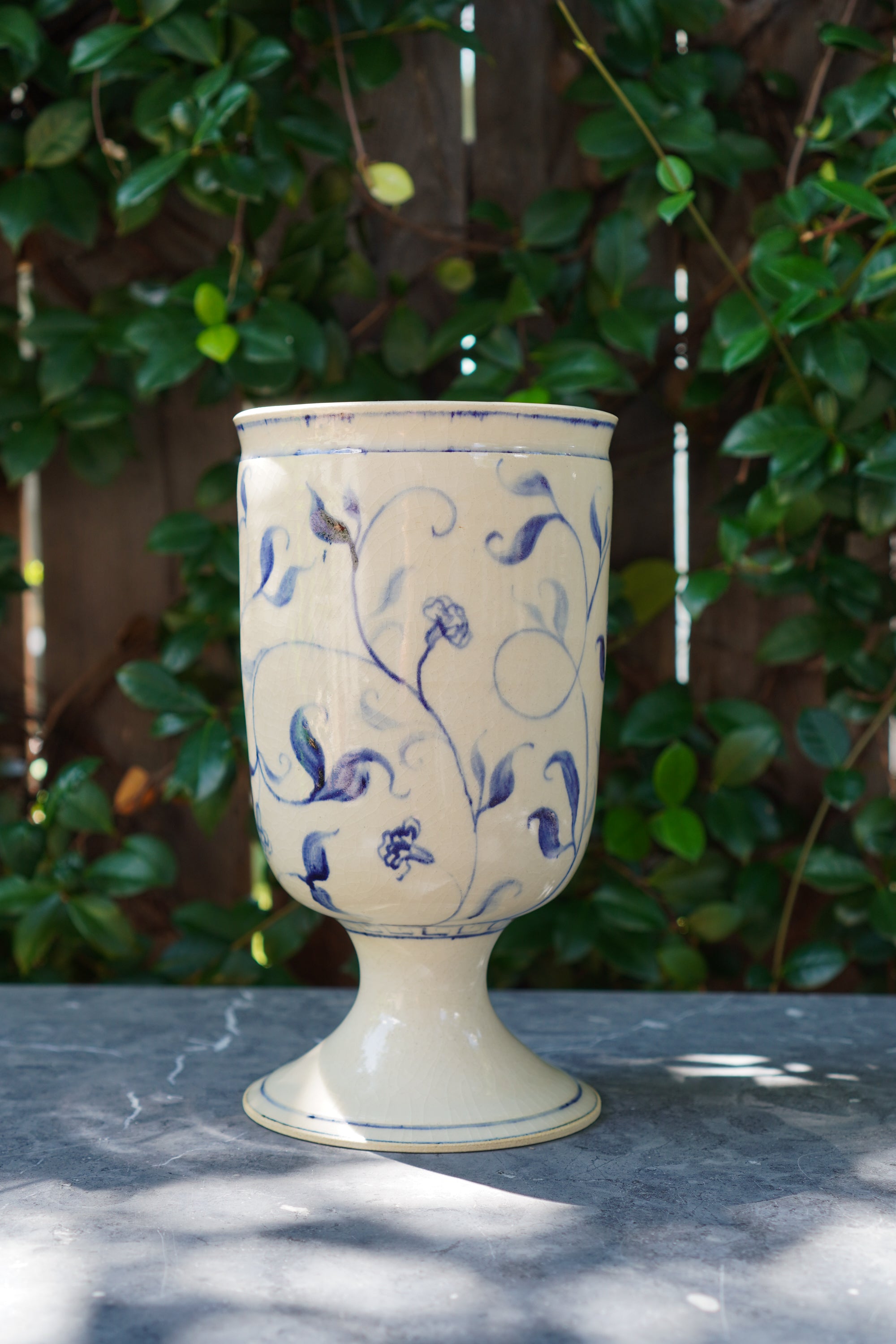 Large Footed Vase | Blue