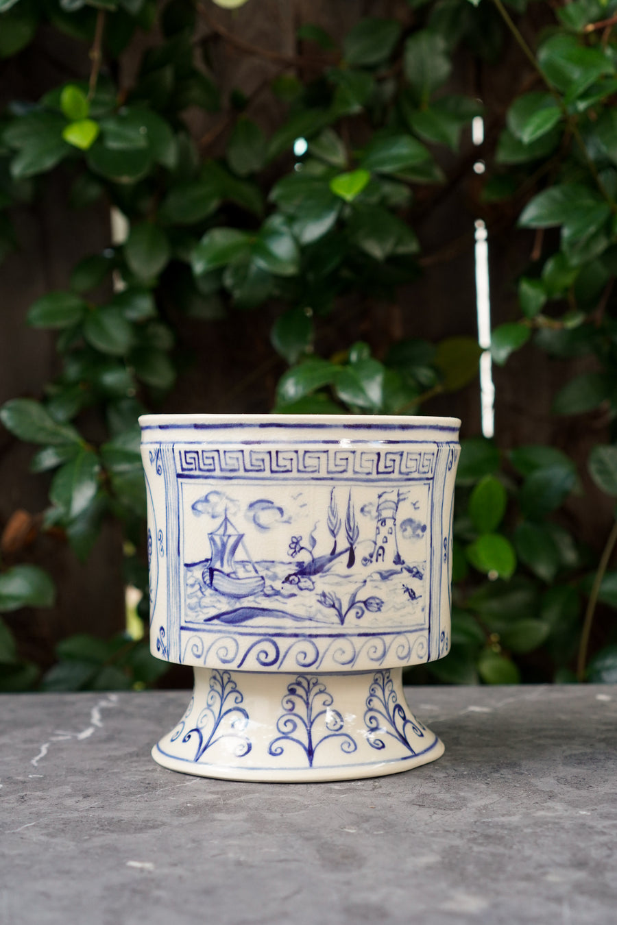 Footed Porcelain Cache Pot 01