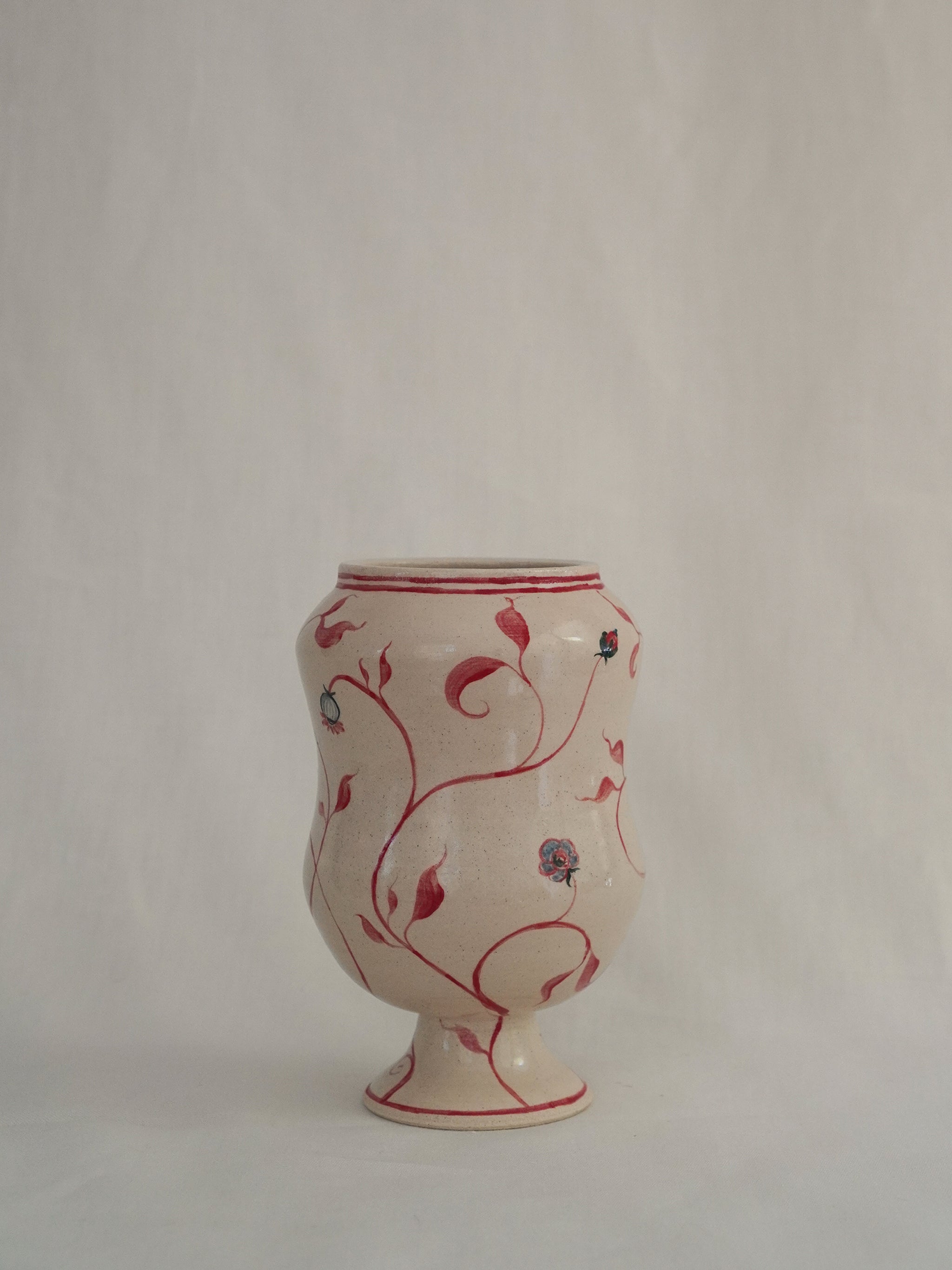 Footed Vase | Red Floral 02
