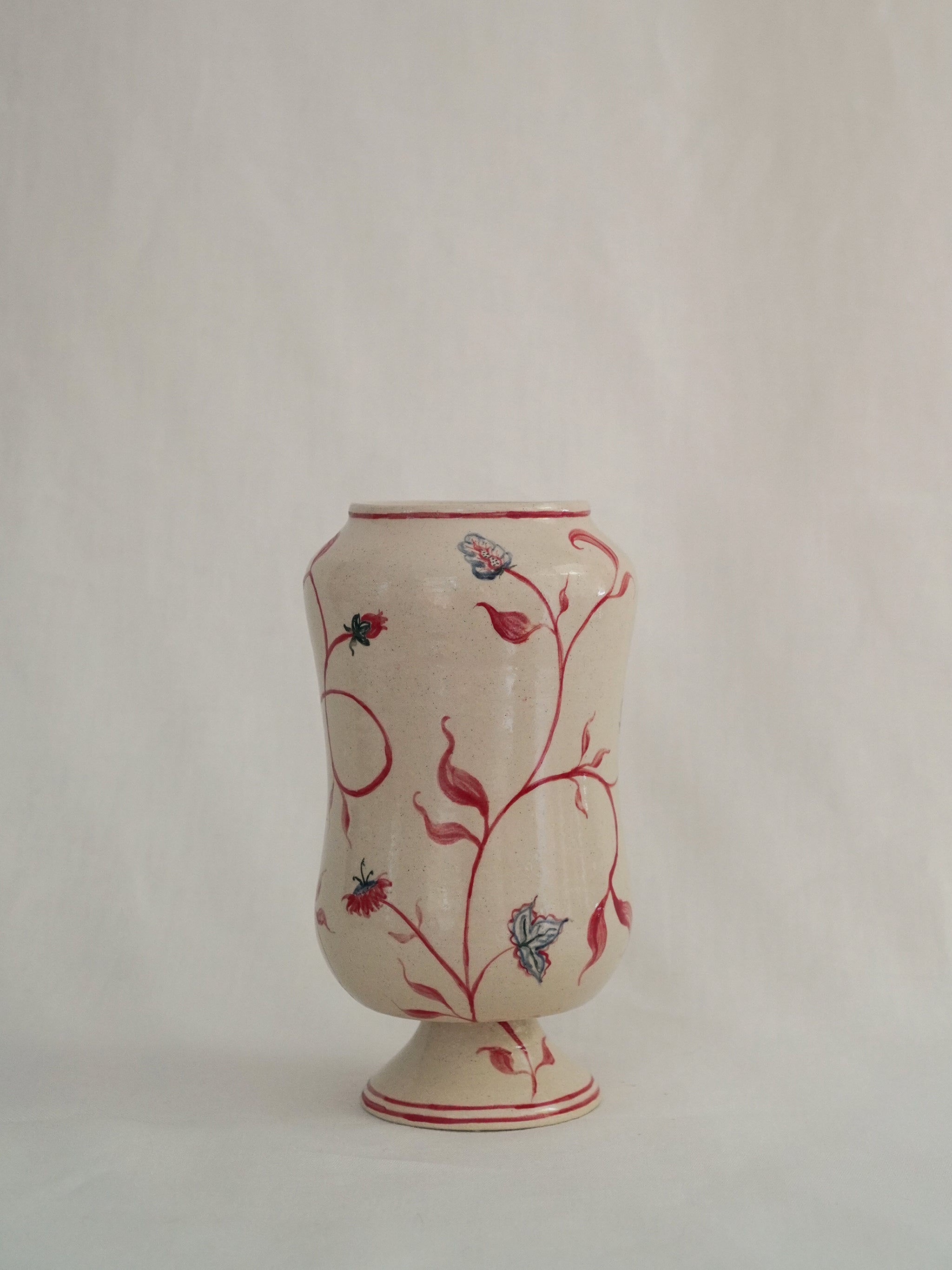 Footed Vase | Red Floral 04