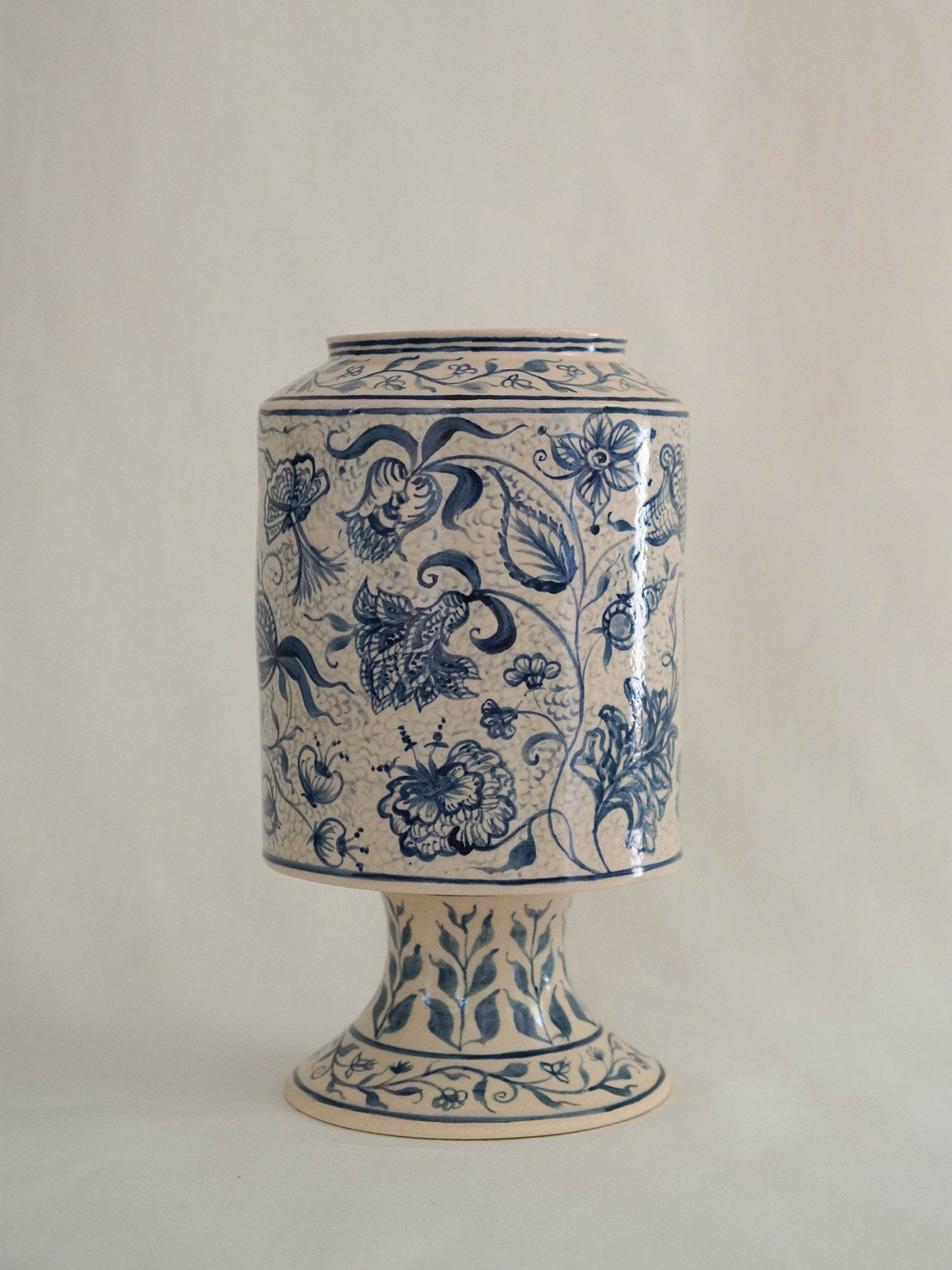 Large Footed Vase | Blue Chintz