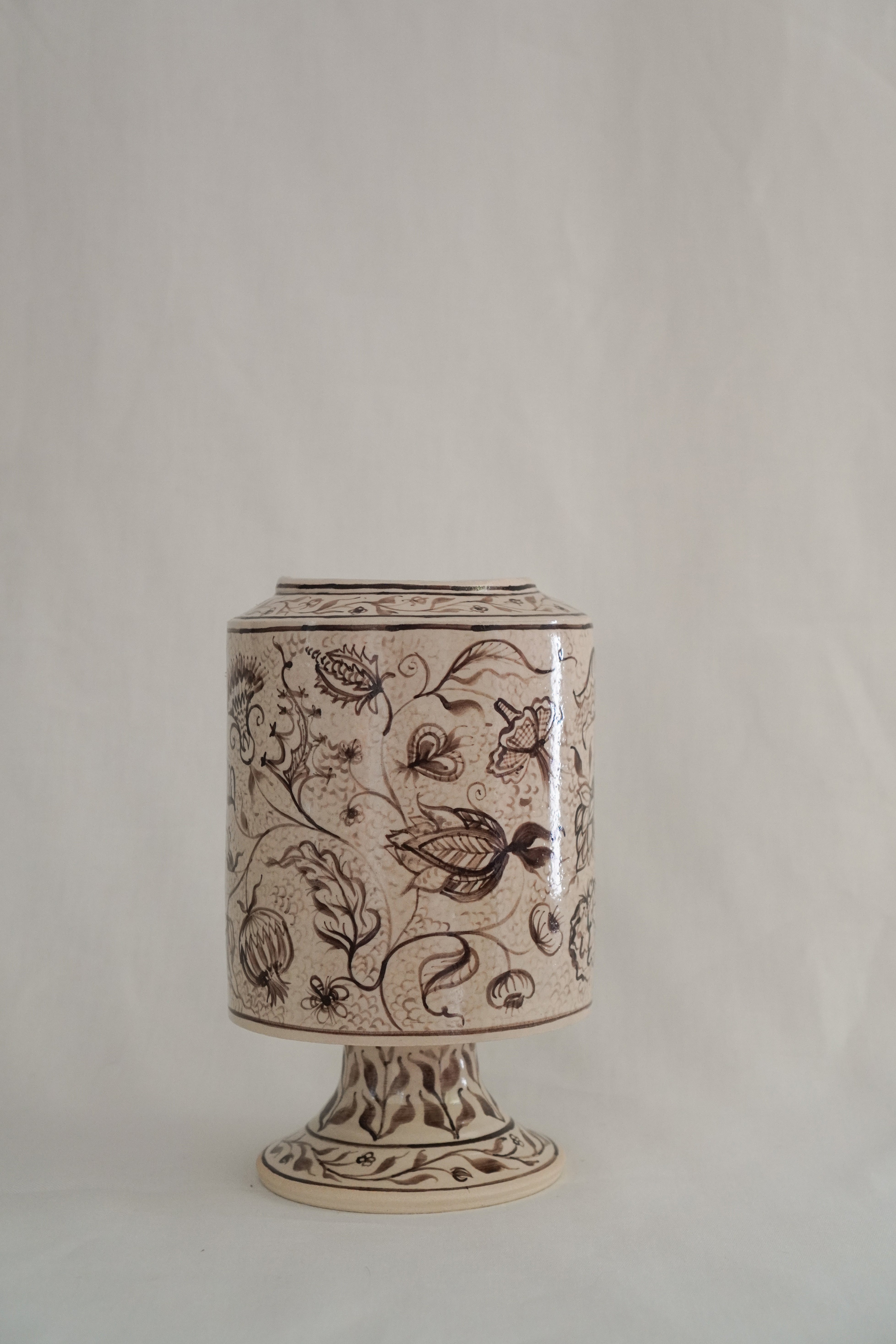 Large Footed Vase | Brown Chintz