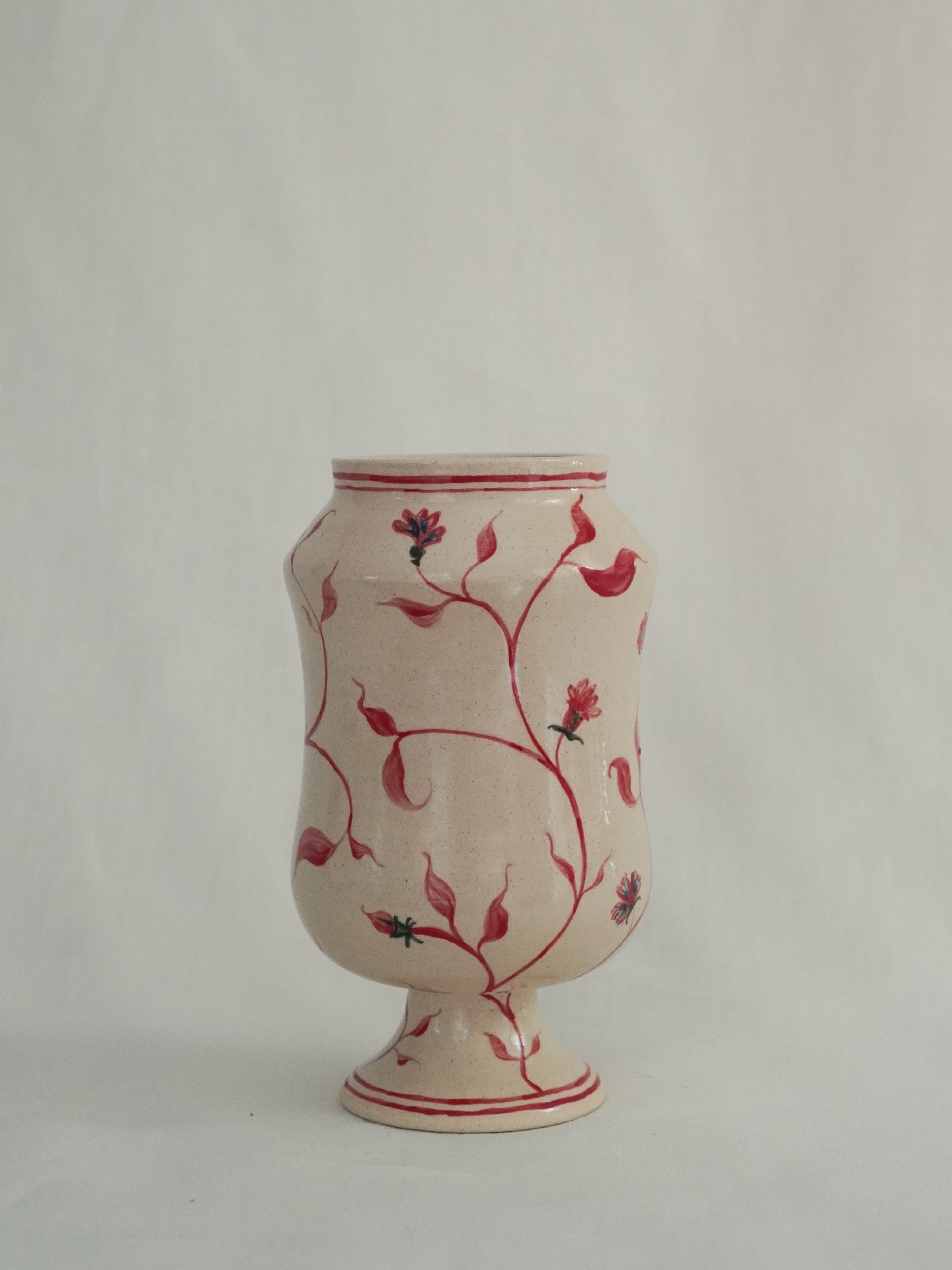 Footed Vase | Red Floral 03